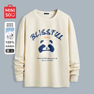 名創(chuàng)優(yōu)品（MINISO）長(zhǎng)袖t恤男春秋季寬松休閑百搭純棉打底衫簡(jiǎn)約百搭圓領(lǐng)男裝上衣服 淺米(大熊貓先森) L 175(體重120-140斤左右)