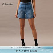 Calvin KleinJeans春夏女士棉亞麻復(fù)古性感系帶ck高腰闊腿牛仔短褲J223958 1A4-牛仔淺藍(lán) 26