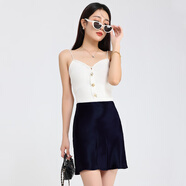 衣本適悠【三醋酸半身裙】高檔醋酸緞面短裙高腰魚(yú)尾新款裙子A字包臀顯瘦 暗夜黑 XXS （70-84斤）