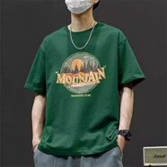 班尼路美式重磅純棉短袖夏季寬松圓領(lǐng)T恤潮牌潮男半袖潮流體恤上衣ins 墨綠色(純棉T恤) XL