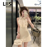 LIIS海外高端品牌夏季感名媛重工蕾絲花邊無(wú)袖公主裙貴氣輕奢露肩顯瘦 連衣裙(送白領(lǐng)結) S