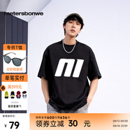 美特斯邦威（Meters Bonwe）【重磅】T恤男女同款25秋新款寬松印花情侶純棉短袖男 影黑 M 170 92A