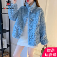 AEMAPE外套女2025年春秋冬季新款皮毛一體短外套女裝時尚韓版上衣 淺藍色 XL _建議110-130斤