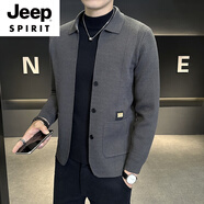 JEEP SPIRIT春季毛衣男裝披風韓版休閑夾克個性潮流外穿線衣男士針織開衫外套 灰色拼接 XL 125-140斤