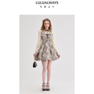 LULUALWAYS【商場(chǎng)同款】24秋季新款復(fù)古公主風(fēng)高腰顯瘦印花連衣裙 卡其色 L