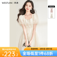 西遇法式連衣裙女2025年夏季新款方領(lǐng)收腰中長(zhǎng)款茶歇溫柔系公主裙 杏色 L