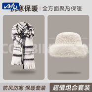 目丸韓國(guó)ins百搭圍巾馬海毛圍巾女冬季新款厚實(shí)保暖學(xué)生毛絨絨圍脖男 米白+白色帽子