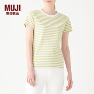 無印良品 MUJI 女式 雙羅紋編織 圓領(lǐng)短袖T恤（條紋）W9SB259 淡綠色X橫條 M