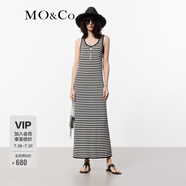 MO&Co.連衣裙夏黑白條紋針織U領(lǐng)工字背心長裙量感直筒微收腰摩安珂 白黑條色 S 160