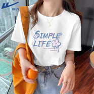 回力回力正肩氣質(zhì)上衣女新款夏季寬松休閑白色短袖純棉t恤衫 白色HL簡(jiǎn)約花朵 S