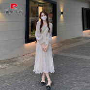 皮爾卡丹法式白色雪紡長(cháng)袖連衣裙長(cháng)裙女夏小個(gè)子絕美穿搭感超好看裙子 圖片色【裙子女夏季/收腰顯瘦/溫 S