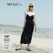 MO&Co.連衣裙夏真兩件蕾絲胸衣吊帶開叉長裙附寬肩無袖T恤摩安珂 黑色 XS 155