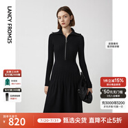 朗姿法式翻領(lǐng)顯瘦高級感針織連衣裙ol風(fēng)氣質(zhì)小黑裙春季新款 夜幕黑色 M