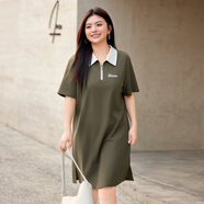 慕姍詩怡（MsShe）【珠地棉刺繡Polo領(lǐng)撞色減齡連衣裙】MsShe大碼女裝2025夏裝胖mm 柏樹綠色現(xiàn)貨 3XL