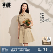 森馬（Semir）連衣裙女商場同款收腰襯衫裙復(fù)古2024夏季美拉德純色短裙 淺駝50006 S