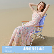 樂(lè )町油畫(huà)碎花連衣裙浪漫吊帶連衣裙氣質(zhì)顯瘦收腰長(cháng)裙 彩色印花（現貨） M