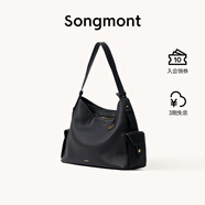 Songmont【李娜同款】山下有松循跡系列hobo包植鞣牛皮斜挎軟包 煙墨黑 摔紋牛皮  中號 現(xiàn)貨