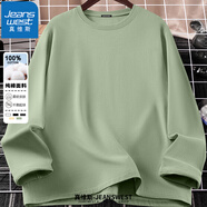 真維斯（JEANSWEST）T恤男女長袖2025春秋純棉親膚打底衫青少年內(nèi)搭上衣服情侶體恤衫 棕櫚綠 XL (推薦115斤-130斤左右)