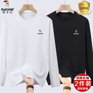 啄木鳥(niǎo)（TUCANO）【兩件裝】長(zhǎng)袖t恤男士純棉春秋款純色圓領(lǐng)體恤衫休閑百搭上衣 白色+黑色 3XL （建議150-165斤）