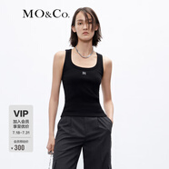 MO&Co.背心簡(jiǎn)約U領(lǐng)金屬章仔彈力羅紋肌理針織坦克內(nèi)搭單穿摩安珂 黑色-第2批 L 170