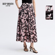 深呼吸DEEP BREATH女裝簡(jiǎn)約氣質(zhì)中腰印花絲棉中長(zhǎng)半身裙A200381 柔粉 M (3)