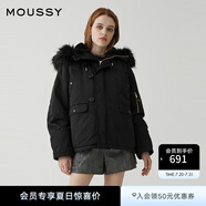 moussy新品可拆卸兩穿連帽毛領(lǐng)廓形棉服女028GAG30-5490 020黑色 M