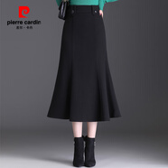 皮爾卡丹（pierre cardin）氣質(zhì)魚(yú)尾裙胖mm大碼毛呢裙半身裙女春秋高腰修身中長(cháng)款一步包裙 黑色 L 建議90-105斤