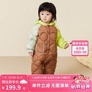 迷你巴拉兒童連體羽絨服男女童厚款保暖連帽防風(fēng)保暖羽絨外套【防水透濕】 檸綠40143 80
