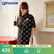 FILA FUSION 斐樂(lè )潮牌女子針織連衣裙夏新款寬松潮流運動(dòng)裙子 深黑-BK（寬松版） S 160/80A