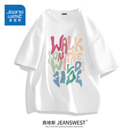 真維斯（Jeanswest）歐美潮牌短袖t恤男夏季純棉衣服大碼森系學生oversize時尚文化衫 白色（大夢幻鴿藍） L (175) (收藏加購優(yōu)先發(fā))