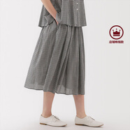 無印良品（MUJI）女式 強(qiáng)捻 抽褶裙 長半身裙女裙子女裝格子裙25年夏季BE1VEC5S 黑色格紋 L （165/70A）