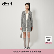 DZZIT地素長(zhǎng)袖針織連衣裙春秋季新款小香風(fēng)千鳥(niǎo)格提花設(shè)計(jì)裙子女 黑色 XS