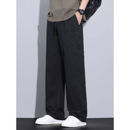 以純（YISHion）休閑褲男士純棉百搭寬松直筒長(cháng)褲2025春夏季美式闊腿潮 K2018黑色 M