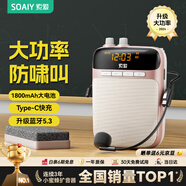 索愛（soaiy）S318PRO小蜜蜂擴(kuò)音器教師專用10W大功率智能防嘯叫U盤TF卡麥克風(fēng)喇叭導(dǎo)游藍(lán)牙音箱音響便攜 玫瑰金