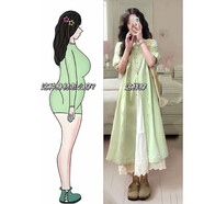嫚奴婉大碼女裝休閑套裝法式新款夏季胖mm顯瘦遮肚子襯衫連衣裙兩件套 綠色襯衫裙+內搭半身裙 【套裝】 L (建議100-120斤)