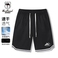 西域駱駝（VANCAMEL）運動(dòng)短褲男夏季薄款寬松速干籃球褲冰絲休閑五分褲 黑色 XL 