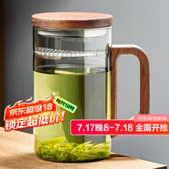 雅集加厚耐熱玻璃杯月牙茶隔豪大容量男士辦公豪飲杯800ml煙灰木蓋款