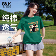 班尼路（Baleno）S&K純棉短袖T恤女2025夏季新款時(shí)尚潮流咖色半袖寬松透氣百搭上衣