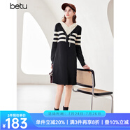 百圖betu女裝冬季新款連衣裙減齡學(xué)院風(fēng)連帽假兩件連衣裙2312T27 黑色 XS