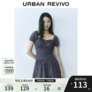 UR2025春季新款女甜美波嬉風(fēng)碎花拼接花邊連衣裙UYY750035 墨藍印花 M
