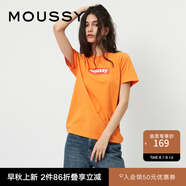 moussy 女裝新款經(jīng)典LOGO圓領(lǐng)休閑短袖T恤女028GSZ90-0250 130橙色 均碼