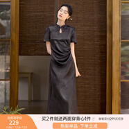 香影新中式國(guó)風(fēng)立領(lǐng)連衣裙女2025夏季新款改良旗袍風(fēng)白色提花裙子 黑色L65S790 水滴款 花卉暈染 M 160/84A/95-110斤