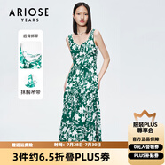 艾諾絲雅詩【商場同款】夏新款無袖高腰優(yōu)雅氣質(zhì)吊帶印花連衣裙女10619092 綠底白花 M