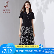 經(jīng)典故事（JANE STORY）法式西裝領(lǐng)碎花連衣裙女2024夏季新款設(shè)計(jì)感拼接時(shí)尚收腰顯瘦長裙 黑色 S