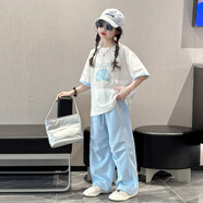 MOKITOUL兒童時(shí)尚套裝女洋氣時(shí)髦夏季2025新款女大童初中生夏裝運動(dòng)服穿搭 藍色套裝（高端禮盒包裝） 120cm（高端禮盒包裝）