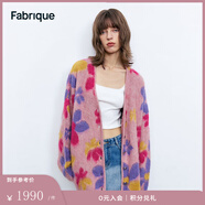 Fabrique【彩虹后花園】提花馬海毛混紡針織開(kāi)衫女秋冬新款毛衣 甜美粉 S