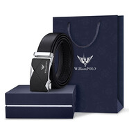 WILLIAMPOLO英皇保羅男士皮帶自動(dòng)扣休閑腰帶頭層牛皮褲帶銀色情人節生日禮物