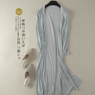 2025夏季女裝亞麻新上衣冰絲薄款外套針織開(kāi)衫女中長(cháng)款空調防曬衫 灰色 S