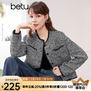 百圖betu女裝春季新款短外套高級感小香風(fēng)長(cháng)袖毛呢外套女2401T40 黑色 S