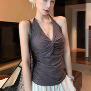 小野七天辣妹掛脖吊帶背心女外穿夏季設計感小眾抹胸上衣打底衫 扭結掛脖吊帶深灰色M M